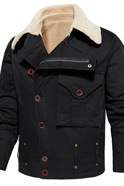 Dotail Men's Jacket, fleece lining, double closure, zipper, buttons, 3 pocket...