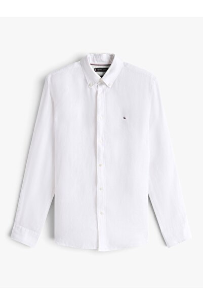 Tommy Hilfiger PIGMENT DYED LI SOLID RF SHIRT Erkek Beyaz Gömlek - MW0MW34602