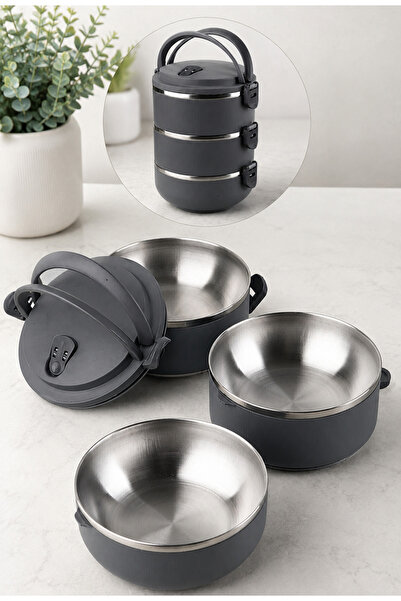 BERMİRA Home Collection 3 Katlı Sızdırmaz Yemek Termosu Modern Sefer Tası Öze...