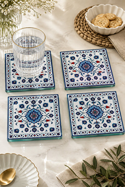 Decorita Glass Coaster |   Iznik Royale Tile Patterned |   4-Piece Set |   10...