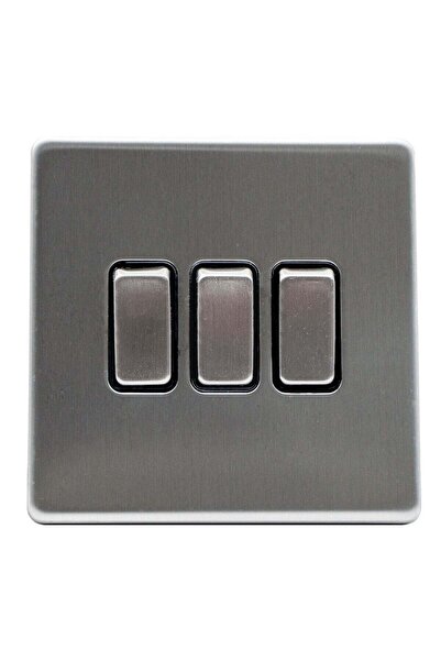 Admore Modern 3-Gang Light Switch Panel, Brushed Steel Grey, Square Design