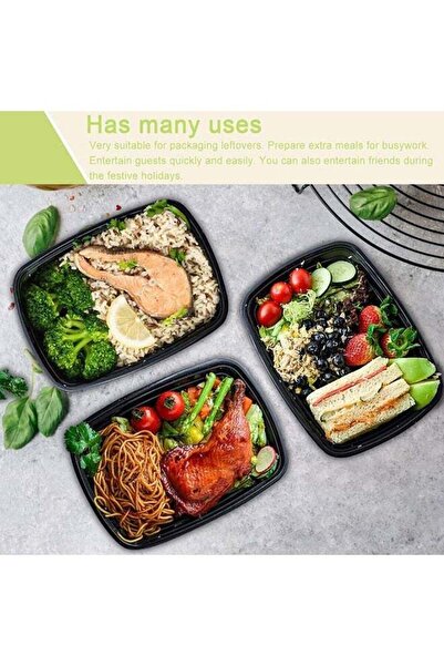 Generic Pack Of 10 Microwavable Disposable Food Containers With Lids Black/Clear