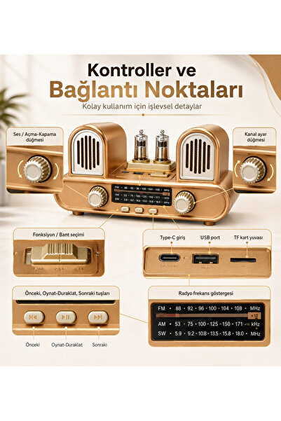 Hil Tech Eminönü Toptan Elektronik Yeni Nesil Radyo Fm Am Sw 3 Bant Radyo Bluetooth 5.3 Hoparlör USB Tf Kart Destekli Type-C Şarjlı Müzik Çalar 18650 Pilli Tws Stereo Taşınabilir Radyo