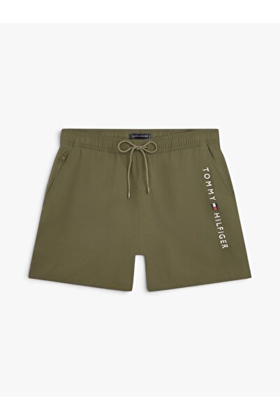 Tommy Hilfiger Men's Brand Logo Casual Khaki Green Swim Shorts Um0Um03748 Rbn