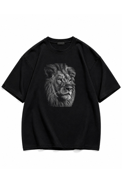 donamod Cotton Women'S/Men's Unisex Cotton Oversize Crew Neck Lion Stone Patt...
