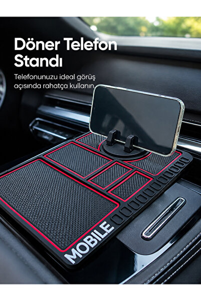 teknotrust Organizator de consolă auto premium, covoraș de depozitare din sil...