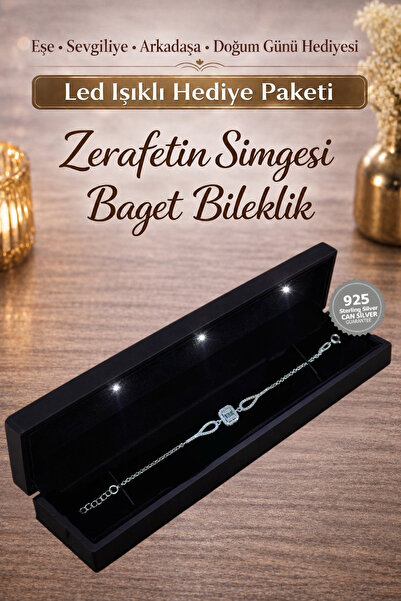CAN SİLVER 925 Ayar Gümüş Üç Taş Rodyum Baget Gümüş Bileklik- IŞIKLI KUTULU B...