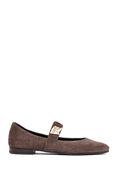 Derimod Women's Mink Buckle Suede Leather Ballerinas Af180006Ds