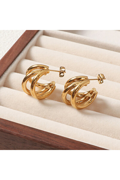 Noon Noora Stylish hoop stainless steel earrings, plated with 18K gold, Gift ...