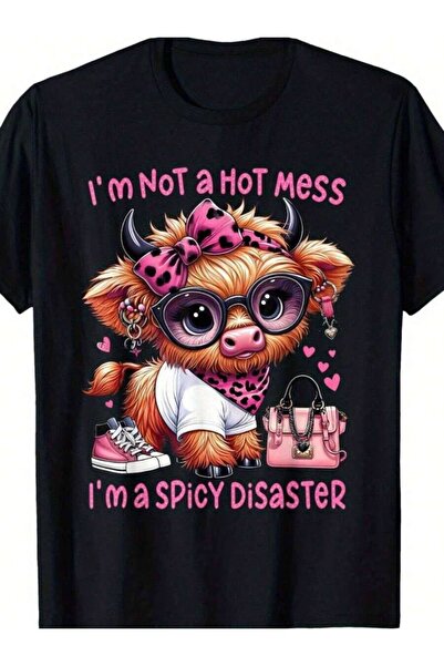 k222 Men's Funny Highland Graphic Oversize T-Shirt Not Hot Mess I M A Spicy D...