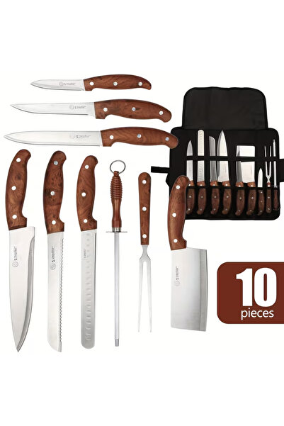 Klyte 10-Piece Kitchen Knife Set with Storage Bag, Fork & Sharpener, Ultra-Sh...