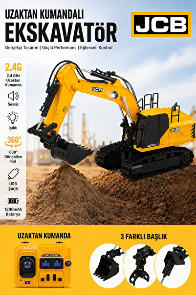 Wair Teknoloji JCB Uzaktan Kumandalı 3 Başlıklı Ekskavatör 2.4 GHz Işıklı Ses...
