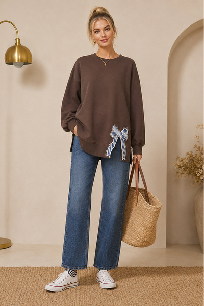 dolabımdakalsın Kadın oversize fiyonk detaylı sweat tunik TG013
