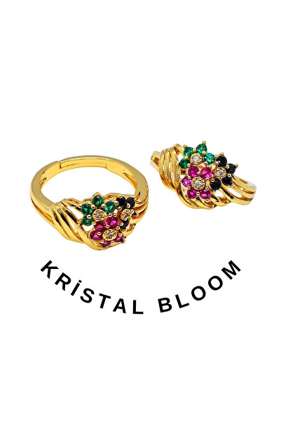 Duiwerlis Women's Design Flower Pink Green Black Stone Ring Adjustable Gold C...