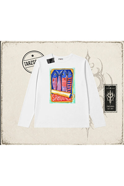 Tarzsokak Unisex sardine, limenka, biciklistička kragna, dugi rukav, bela