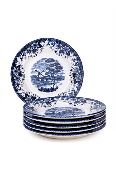 Claytan Earthenware Classic Blue Windmill & Floral Pattern Salad Plate, 8.1 I...