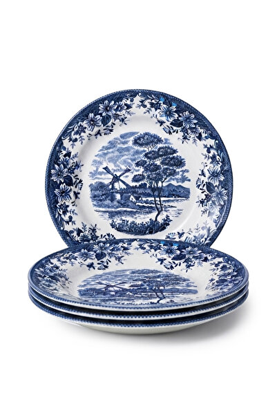 Claytan Earthenware Classic Blue Windmill & Floral Pattern Dinner Plate, 10.2...