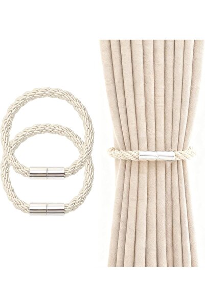 STARSTAR Two-piece magnetic curtain tieback set, beige, hand-woven, suitable ...