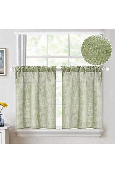 Morvena Picks 2 buc. Perdele scurte de bucătărie verde salvie (W25XL25 inch),...
