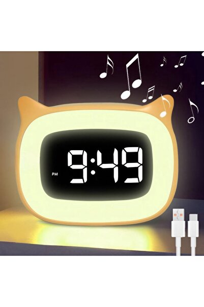 STARSTAR Rechargeable Cute Cat Ear Kids Alarm Clock with Night Light & 18 Rin...