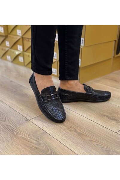 Parlak Hakiki Deri Baskılı Günlük Loafer Ayakkabı