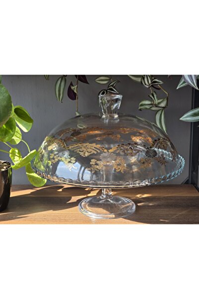 FERMATO Cake Cupboard with Lid - 2 Pieces with Stands Handmade Crystal 24K Go...