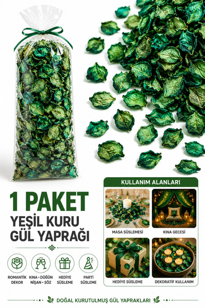 Organizasyon Pazarı 1 Paket Yeşil Kuru Gül Yaprağı - Doğal Kurutulmuş Dekorat...