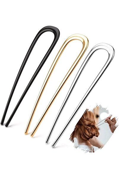 STARSTAR - 3-piece Hair Clip Metal French Twist Hair Fork Gold Silver Black