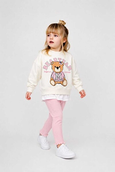 DIDuStore Girl's Cotton Teddy Bear Patterned Double Set Sweatshirt Leggings 2...