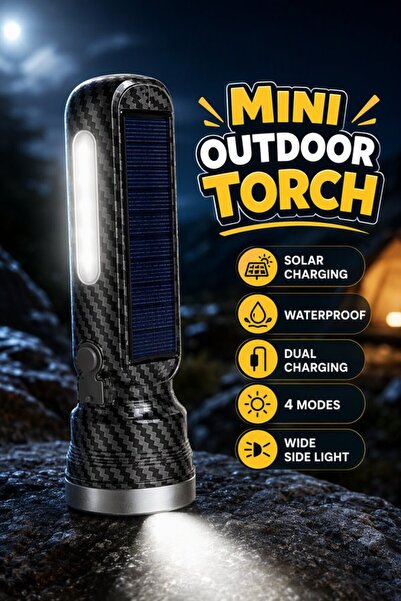 Generic 1 Abs Solar Rechargeable Flashlight Type C Waterproof 4 Mode Side Lig...