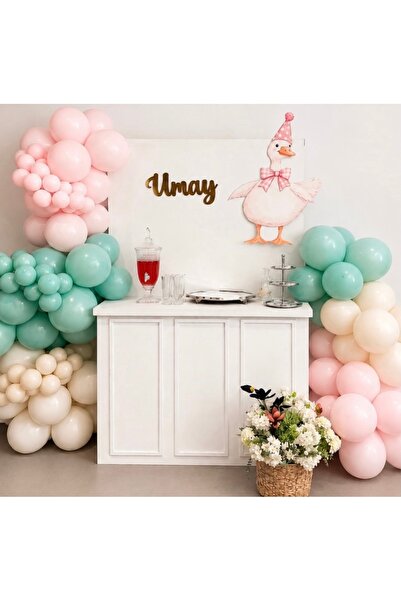 Çemrek Süs Parti Beige Soft Pink Green Balloon Chain Set of 100