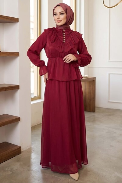 TOFİSA Simli Etekli Takım Bordo - 28768-BORDO