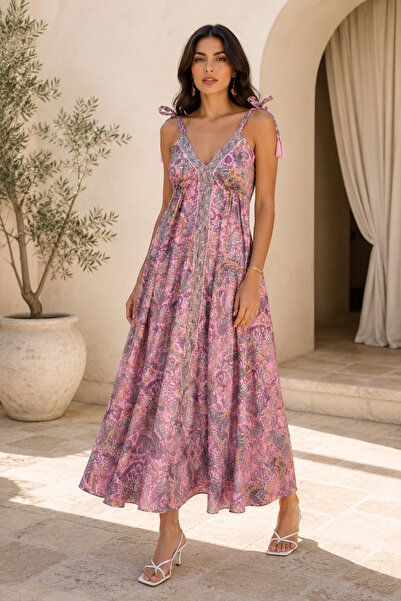 1434 Polo State Women's Dusty Rose Shawl Patterned Shoulder-Tie Backless Long...