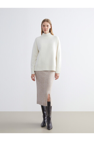 LC Waikiki Elastic Waist Slit Detail Knitwear Skirt