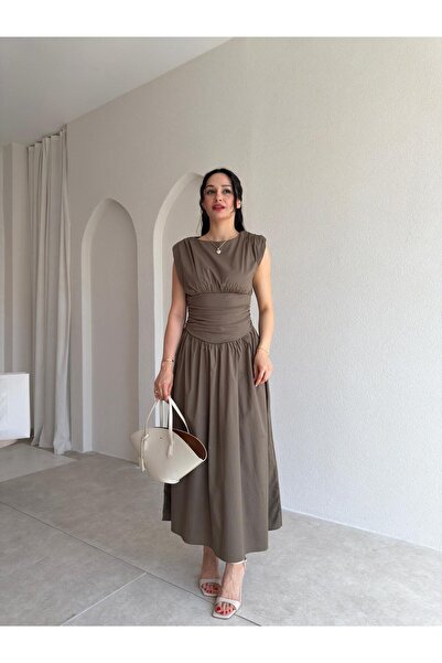 Mooi Butik فستان GOAT ميدي 5512 - كاكي