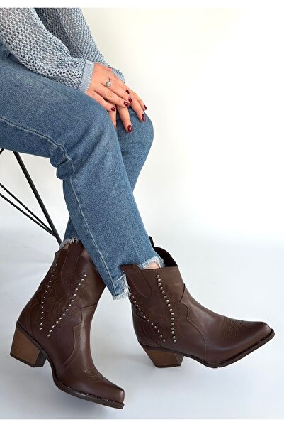 ALFA AKSESUAR 03 Matin Bitter Brown Leather Heeled Boots