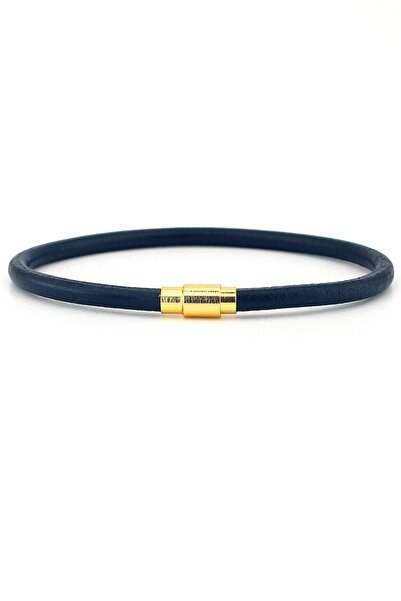 Solfera Navy Blue 4mm Thin Genuine Leather Yellow Metal Magnetic Clip Men's B...