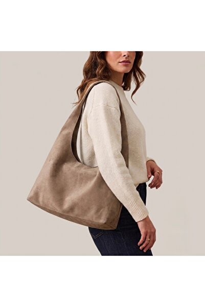 emelimin Women's Suede Shoulder Bag Multi-Compartment Large Size Casual Hobo Bag