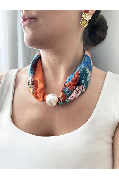 Gox Accessories وشاح مزين باللؤلؤ مع طرف مغناطيسي
