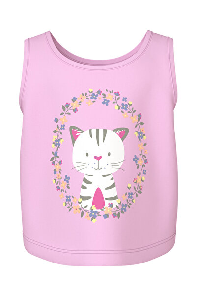 Name it Μπλούζα αμάνικη κορίτσι "Flowers cat" ροζ