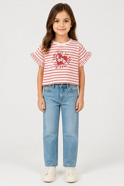 Catimini Kids Girl Graphic Print Ruffle Sleeve Top, Multicolor