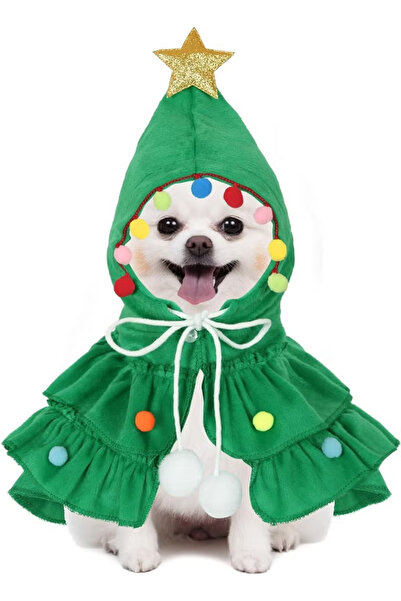 TAPIT Pet Dog Cat Costume,Xmas Pet Cloak with Star and Pompom,Tree Dog Cape w...