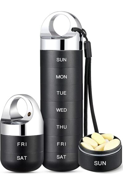 STARSTAR Metal Travel Pill Organizer, Waterproof Weekly Pillbox, Large Alumin...