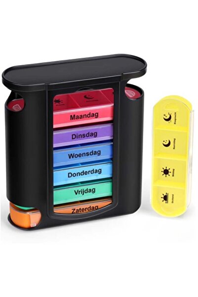 STARSTAR 7-Day Stackable Pill Box (black, 28 compartments), removable medicin...
