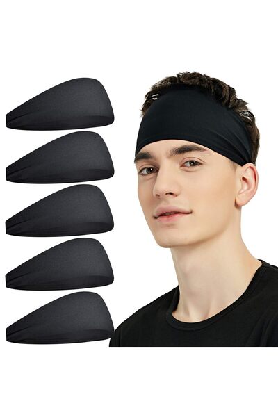 STARSTAR Men's sports headbands (5-pack), moisture-wicking headbands, for run...