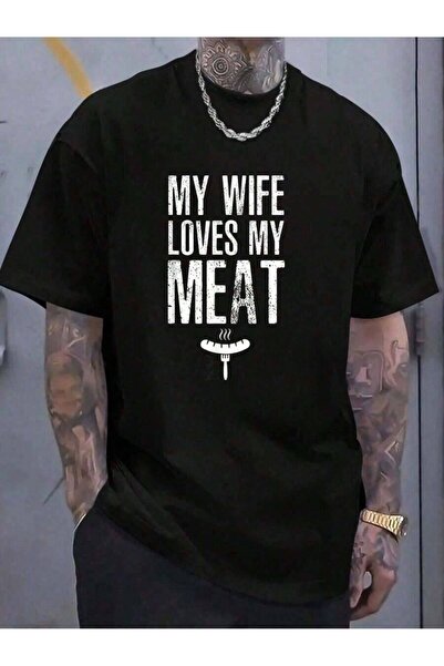 45 BPM قميص مطبوع عليه نصًا مضحك "Wife Loves My Meat" للشواء والباربكيو، مصنو...