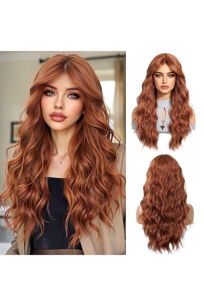 STARSTAR Long, wavy, dark brown wig suitable for women, featuring natural cur...