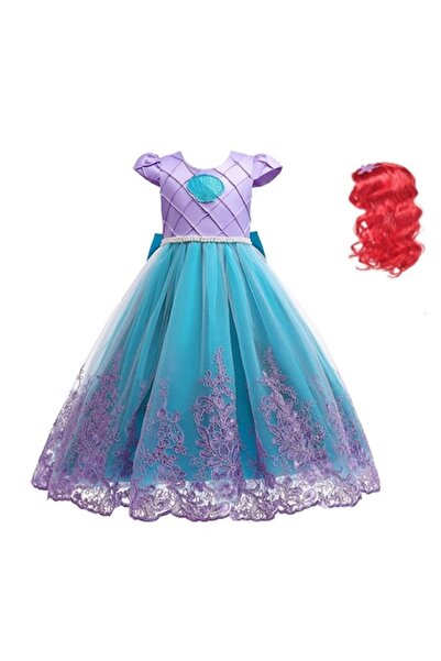OEM Costum de sirenă Ariel pentru copii, rochie și perucă, multicolor, 3-4 ani