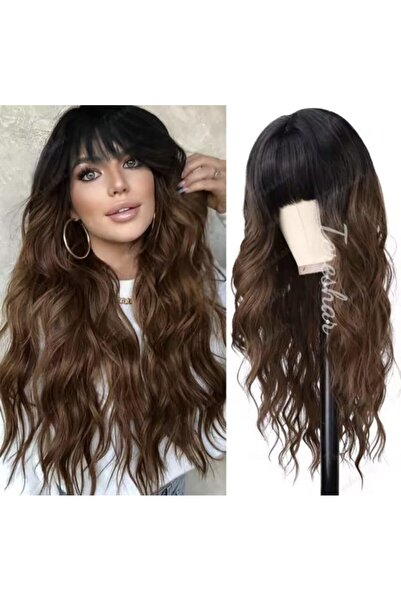STARSTAR Long Slightly Wavy Dark Blonde & Dark Brown Synthetic Wig with Bangs...