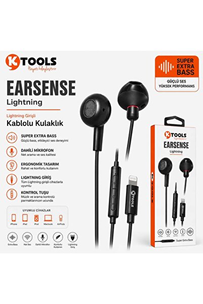 Ktools Earsense Lightning Mikrofonlu kablolu Kulakl içi Kulaklık - İphone uyumlu